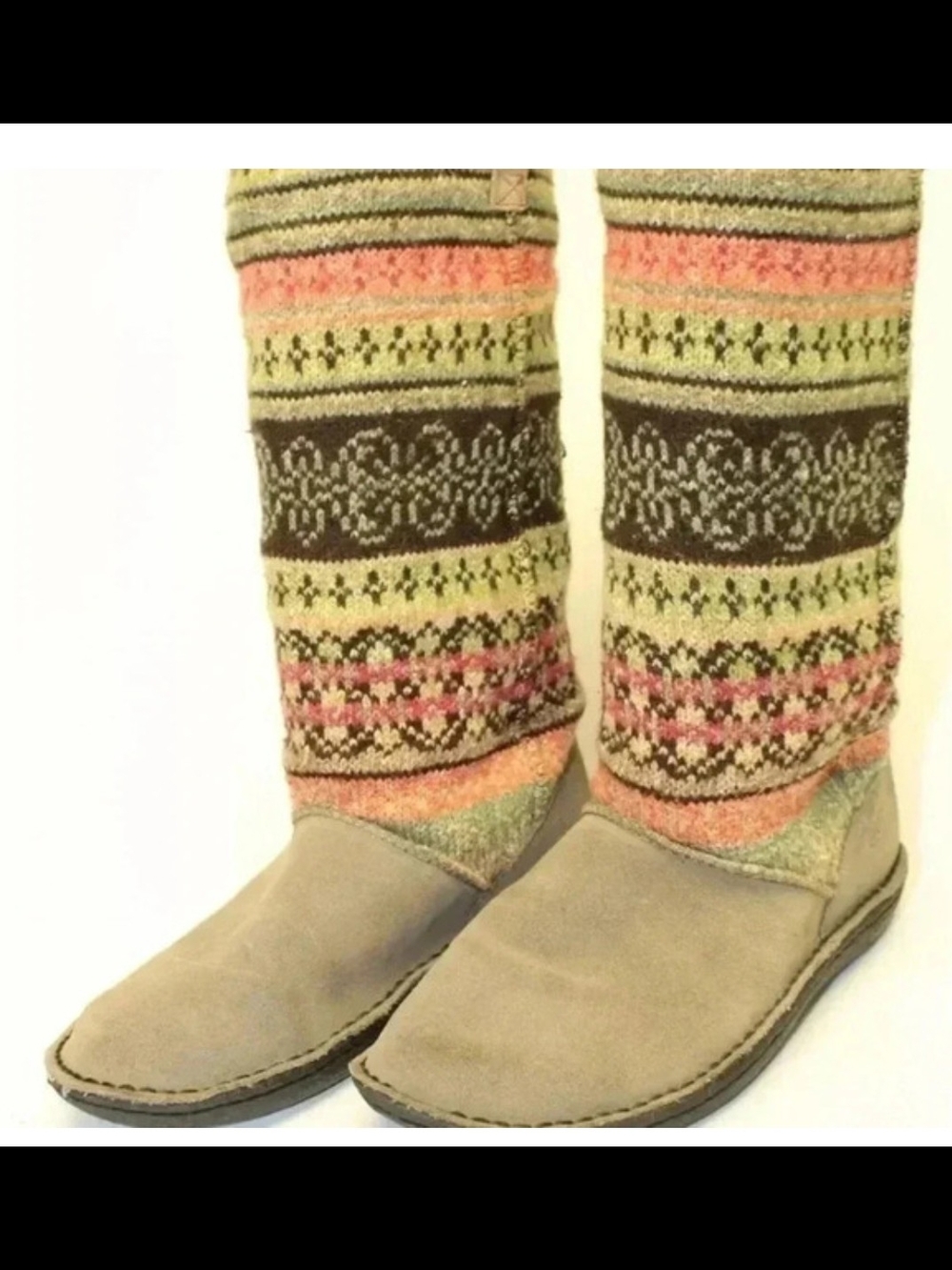 Keen Auburn Patterned Knit and Suede Boots - Pink, Green, Brown